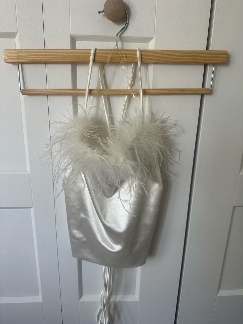 Better Be Satin Feather-Trim Cami in Ivory White